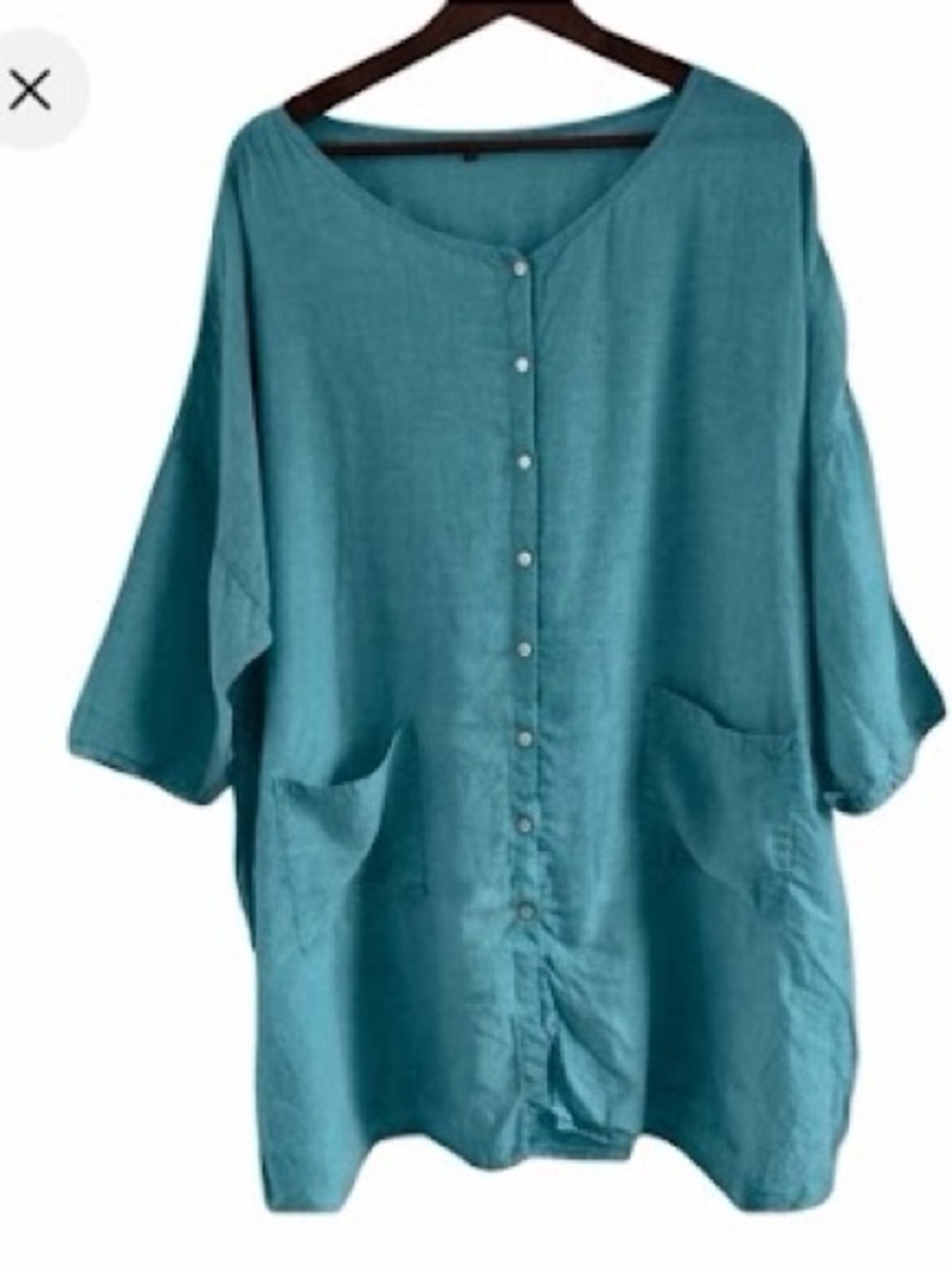 NEW Vivid Linen Seafoam Button Front Pockets Short Sleeves Lagenlook Size 3X